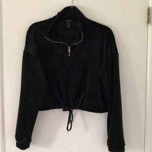 Forever 21 black velvet cropped quarter zip
